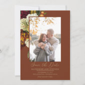 赤素朴色 |オレンジフローラブーケ写真ラストティール(緑がかった色) セーブザデート (正面)