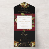 赤素朴色 |オレンジフローラブーケ結婚ス オールインワン招待状 (内側)