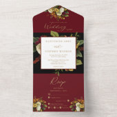 赤素朴色 |オレンジフローラブーケ結婚ス オールインワン招待状 (内側)