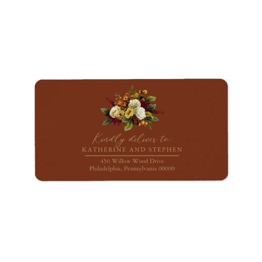 赤素朴色 |オレンジフローラブーケRSVPアドレスラ ラベル (正面)