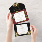 赤素朴色 |オレンジ色のフローラ結婚ブーケの全イン オールインワン招待状 (貼ってはがせる)