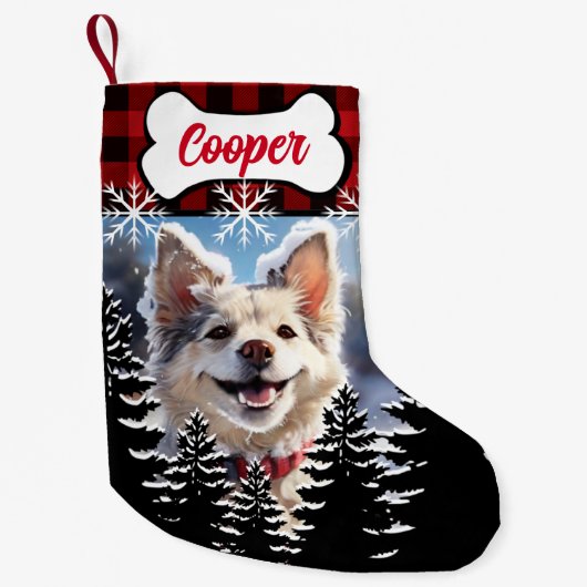 赤素朴色、黒い水牛の格子柄 スモールクリスマスストッキング (正面)