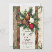 赤素朴茶色オーナメントクリスマスパーティー 招待状 (正面)