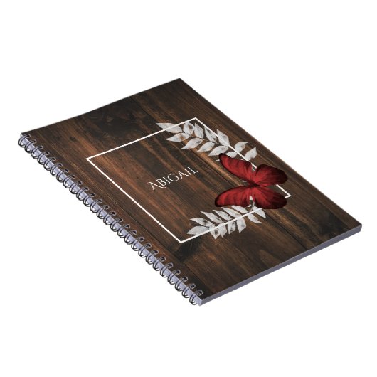 赤素朴蝶ノートブパーソナライズされたック ノートブック (右側)