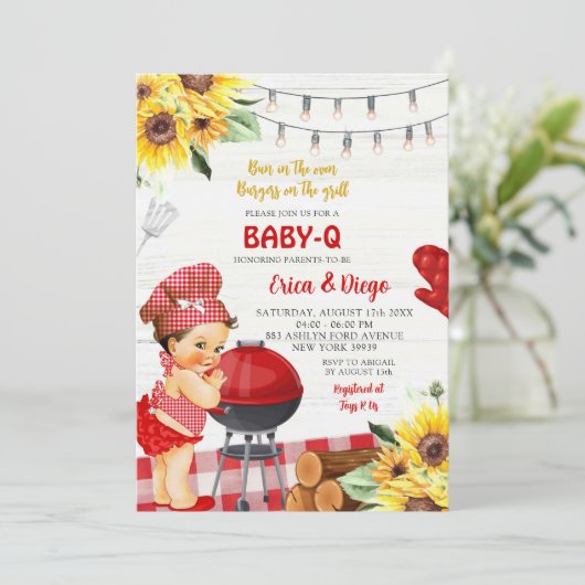 赤素朴裏庭ベビー-Qメキシコの女の子シャワー 招待状 (スタンド正面)