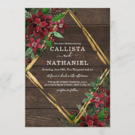 赤素朴金ゴールドポインセチアフローラウッド結婚ズ 招待状