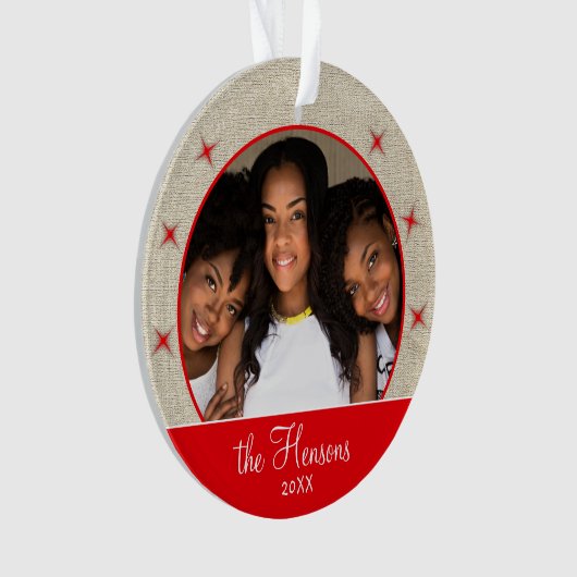 赤素朴雪片フォトクリスマスキープサケ オーナメント (正面)