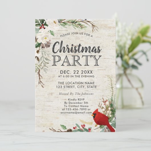 赤素朴鳥の冬の緑の樺の木パーティー 招待状 (スタンド正面)