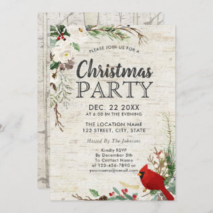 赤素朴鳥の冬の緑の樺の木パーティー 招待状