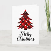 赤素朴黒の格子模様の空白のメリークリスマスツリー シーズンカード (正面)