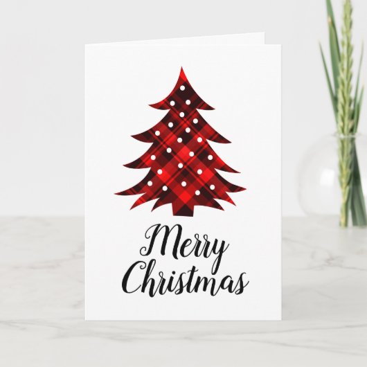 赤素朴黒の格子模様の空白のメリークリスマスツリー シーズンカード (正面)