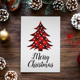 赤素朴黒の格子模様の空白のメリークリスマスツリー シーズンカード
