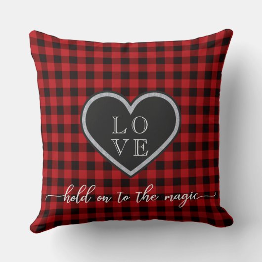 赤素朴黒の格子模様クリスマスハートモノグラム クッション (裏面)