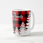 赤素朴黒の格子縞、ミニマリストの松 コーヒーマグカップ (正面右)