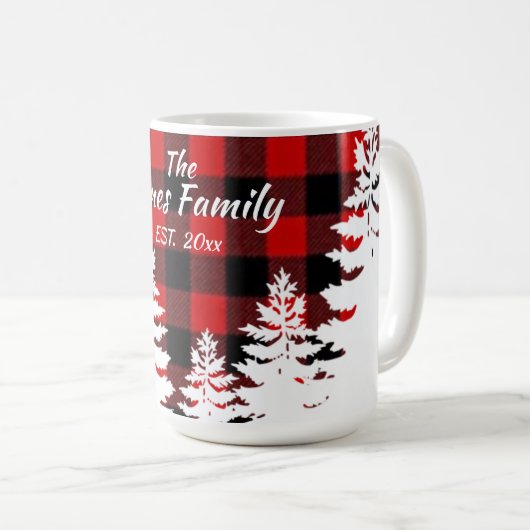 赤素朴黒の格子縞、ミニマリストの松 コーヒーマグカップ (正面右)