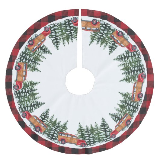 赤素朴黒チェックのプレイドヴィンテージカー ブラッシュドポリエステルツリースカート (正面)