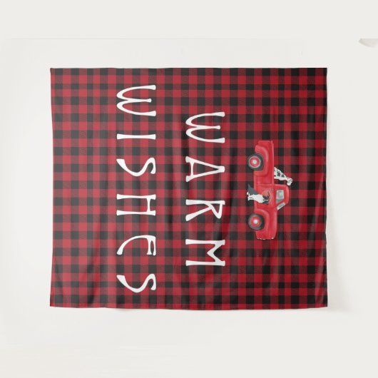 赤素朴黒チェック格子付きトラックドッグホリデー タペストリー (正面(横))