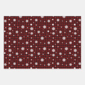 赤素朴黒ハッピークリスマススノーフレークプレイド ラッピングペーパーシート (正面3)