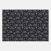 赤素朴黒ハッピークリスマススノーフレークプレイド ラッピングペーパーシート (正面2)