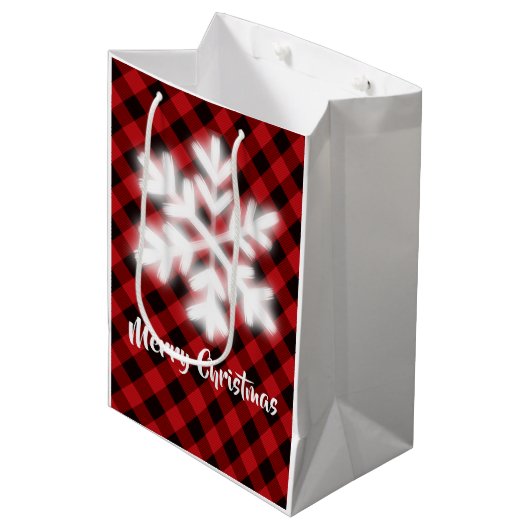 赤素朴黒バッファローのプレイド ミディアムペーパーバッグ (正面アングル)