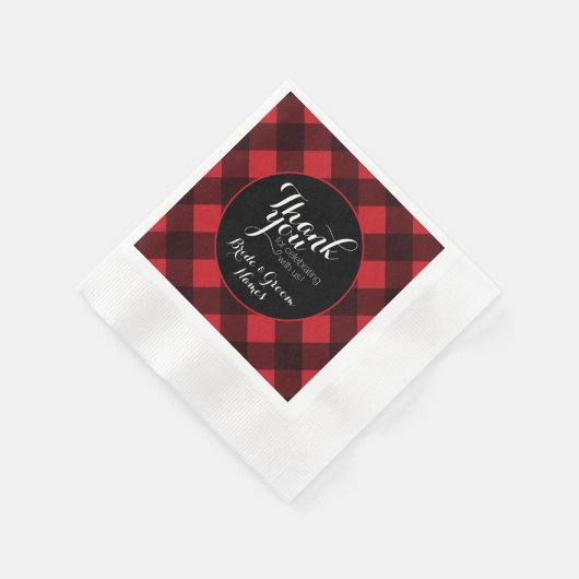 赤素朴黒バッファローの格子柄ありがとう 縁ありカクテルナプキン (角)