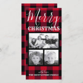 赤素朴黒バッファローチェックのクリスマス3枚の写真 シーズンカード (正面/裏面)