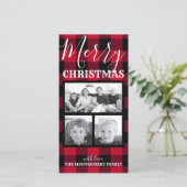 赤素朴黒バッファローチェックのクリスマス3枚の写真 シーズンカード (スタンド正面)