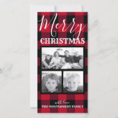 赤素朴黒バッファローチェックのクリスマス3枚の写真 シーズンカード (正面)