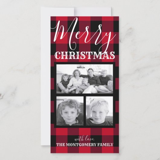 赤素朴黒バッファローチェックのクリスマス3枚の写真 シーズンカード (正面)