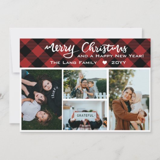 赤素朴黒バッファローチェッククリスマスコラージュ シーズンカード (正面)