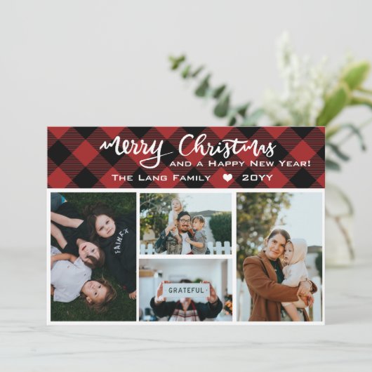 赤素朴黒バッファローチェッククリスマスコラージュ シーズンカード (スタンド正面)
