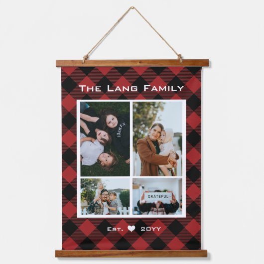 赤素朴黒バッファローパターン木材 吊り下げ型タペストリー (正面)