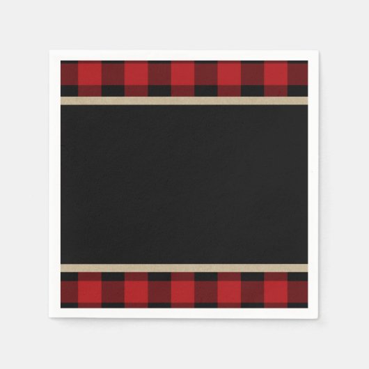 赤素朴黒バッファロープレイド誕生日パーティー スタンダードカクテルナプキン (正面)