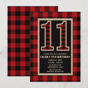 赤素朴黒バッファロープレイド11日11誕生日 招待状