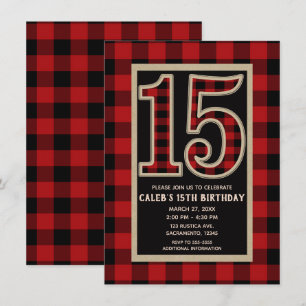 赤素朴黒バッファロープレイド15日15誕生日 招待状