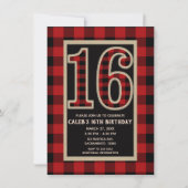 赤素朴黒バッファロープレイド16日16誕生日 招待状 (正面)