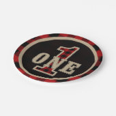 赤素朴黒バッファロープレイド1st誕生日パーティー ペーパープレート (アングル)