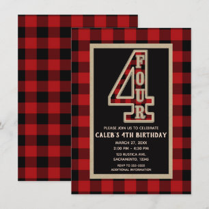 赤素朴黒バッファロープレイド4th誕生日パーティー 招待状