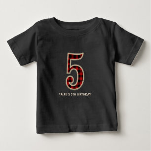 赤素朴黒バッファロープレイド5th誕生日パーティー ベビーTシャツ