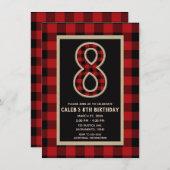 赤素朴黒バッファロープレイド8th誕生日パーティー 招待状 (正面/裏面)
