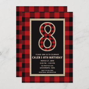 赤素朴黒バッファロープレイド8th誕生日パーティー 招待状