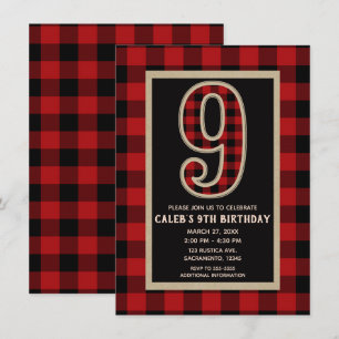 赤素朴黒バッファロープレイド9th誕生日パーティー 招待状