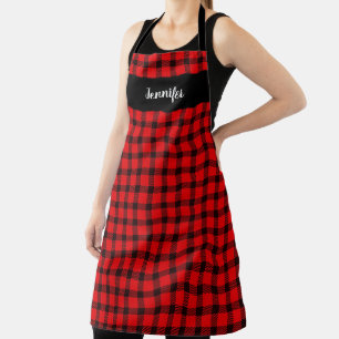 赤素朴黒バッファローplaidモノグラム名 エプロン
