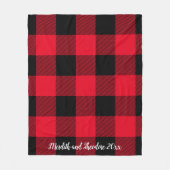 赤素朴黒水牛のプレイドモノグラム名 フリースブランケット (正面)