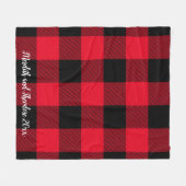 赤素朴黒水牛のプレイドモノグラム名 フリースブランケット (正面(横))