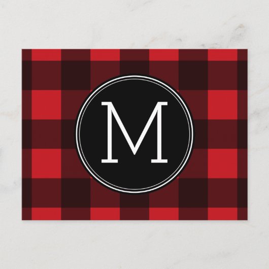 赤素朴黒水牛の格子模様モノグラム ポストカード (正面)