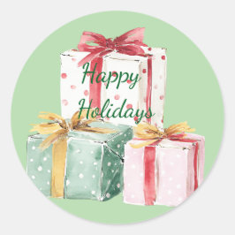 🎄赤素朴、白、緑の休日プレゼント ラウンドシール