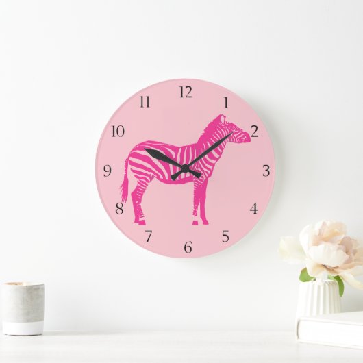 赤紫および淡いピンクのシマウマ- ラージ壁時計 (ホーム)
