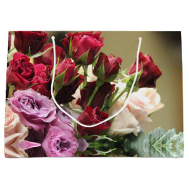 赤紫とピンクのバラ ラージペーパーバッグ