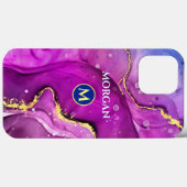 赤紫と金の液状インク、モノグラムと名前 Case-Mate iPhoneケース (裏面 (横))